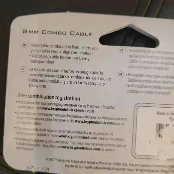 Trek Deadlocks 8mm Combo Lock NEW NWT - Picture 5 of 6